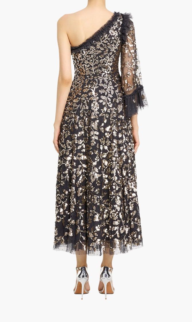Falling Leaves One Shoulder Ankle Gown