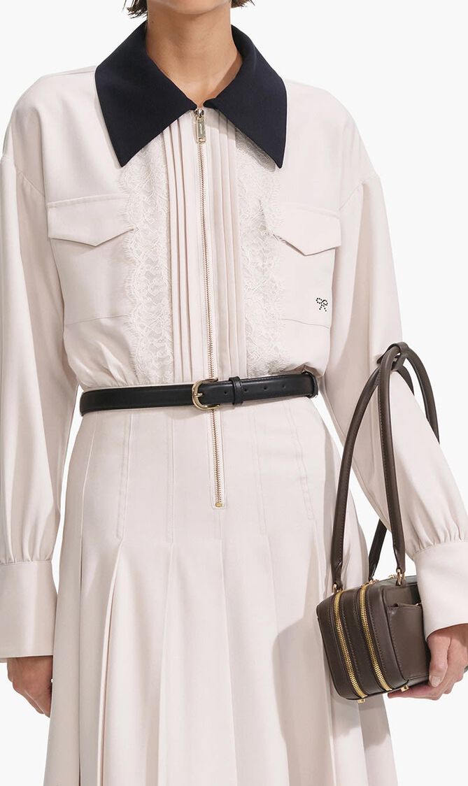 CREAM TWILL CONTRAST COLLAR MIDI DRESS