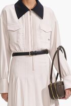 CREAM TWILL CONTRAST COLLAR MIDI DRESS