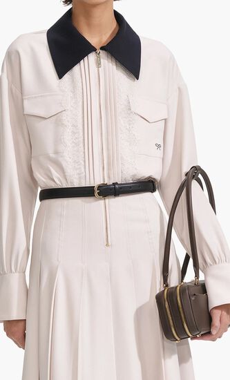 CREAM TWILL CONTRAST COLLAR MIDI DRESS