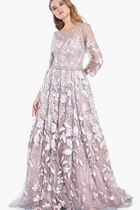 Floral Embroidery Long Evening Gown