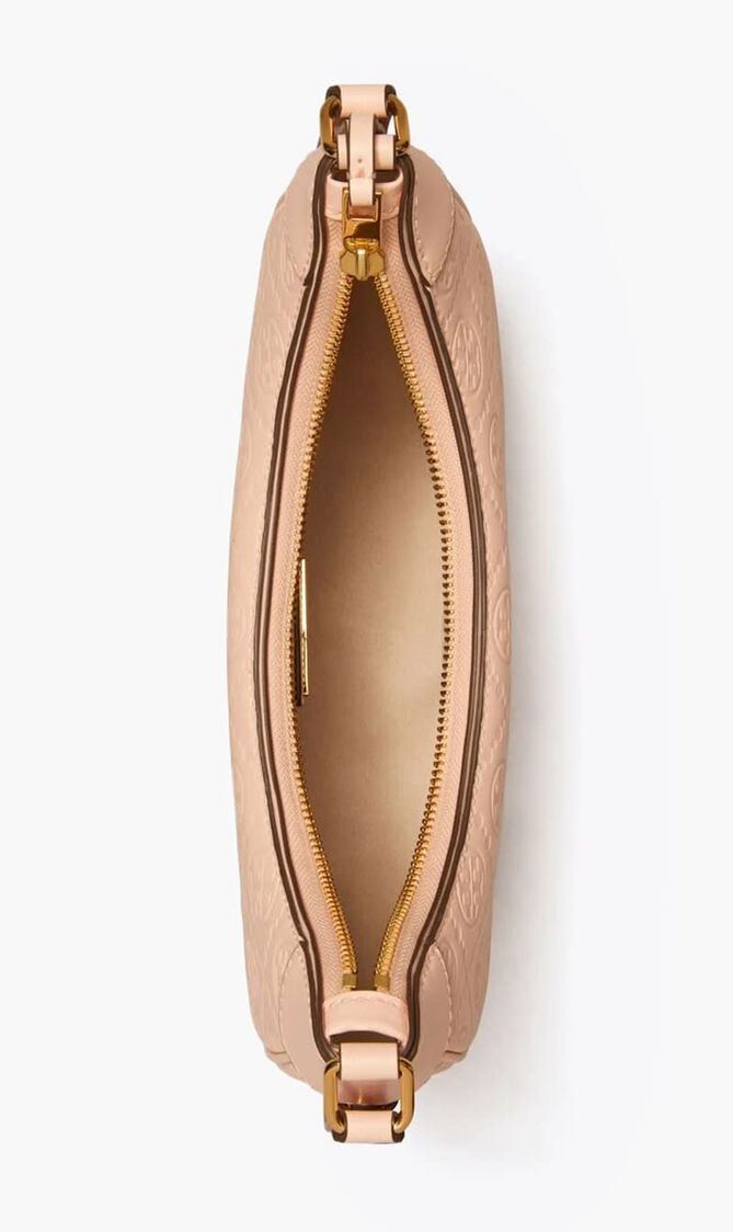 T Monogram Leather Crescent Bag