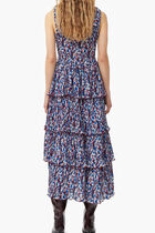 PLEATED GEORGETTE FLOUNCE SMOCK MIDI DRESS