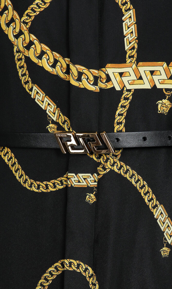 Greca Chain Belted Midi Shirt Dress