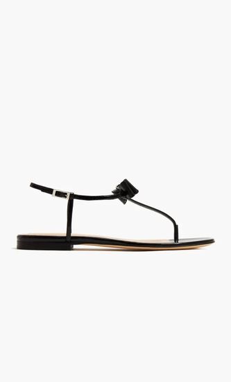 PETITE CADEAU BLACK PATENT LEATHER CRYSTALIZED THONG FLAT SANDALS(5MM)