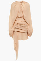 Draped long-sleeved silk dress
