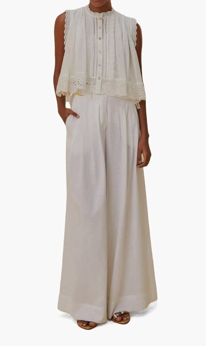 TROPICAL TAPESTRY OFF WHITE LOW WAIST PANTS