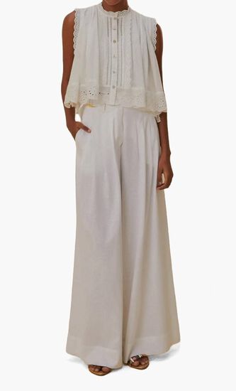 TROPICAL TAPESTRY OFF WHITE LOW WAIST PANTS