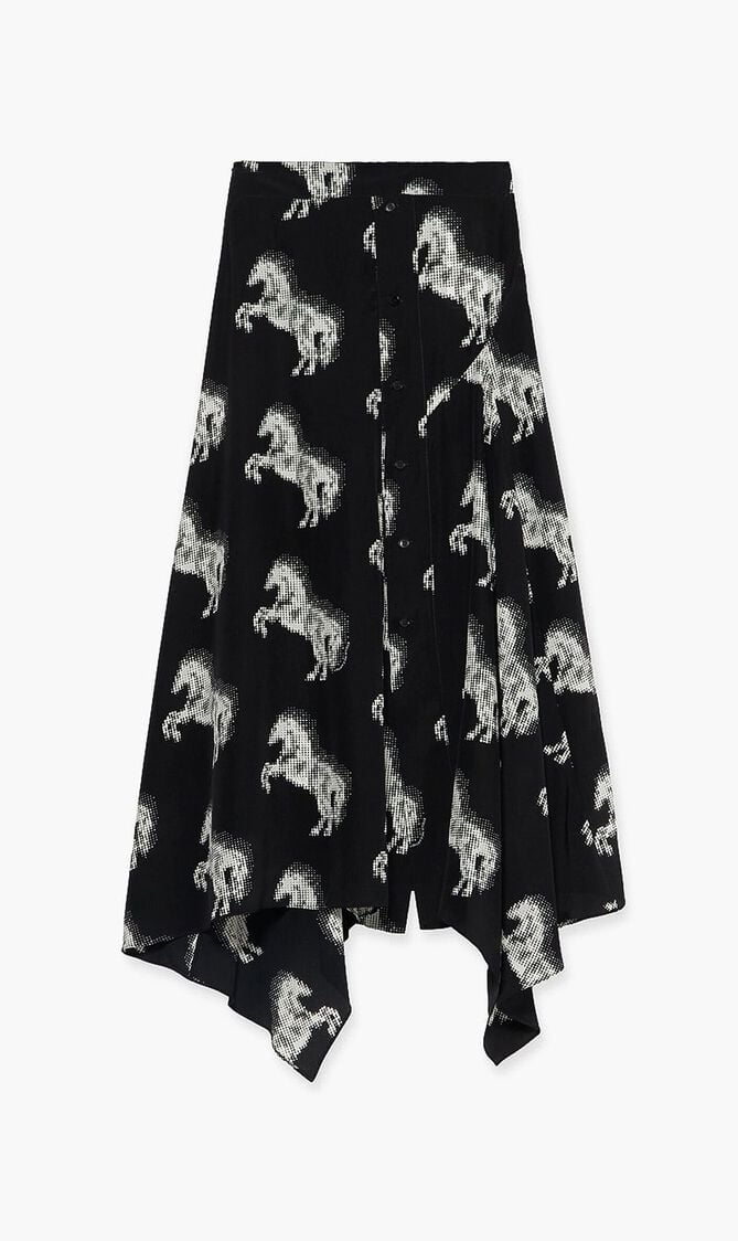 Pixel Horse Print Silk Skirt