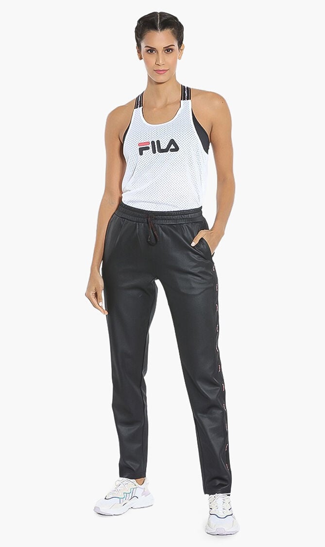 Leather look clearance track pants