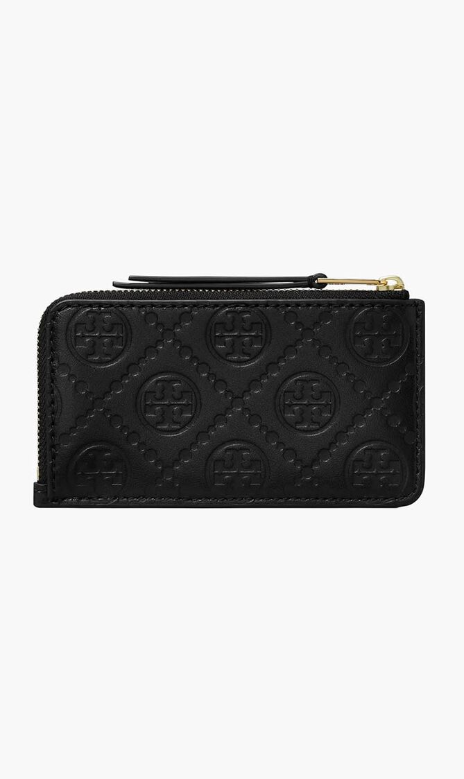 T Monogram Leather Zip Card Case