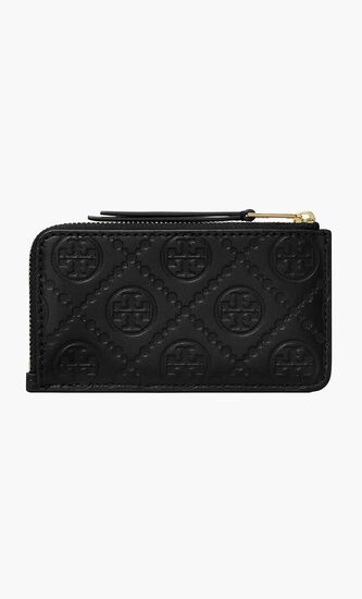 T Monogram Leather Zip Card Case