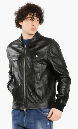 Wrinkled Leather Biker Jacket