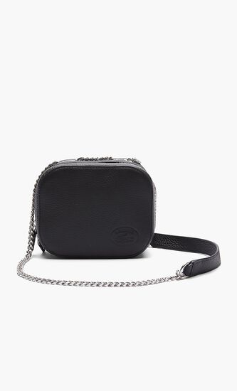 Croco Crew Zippered Grained Leather Shoulder Bag