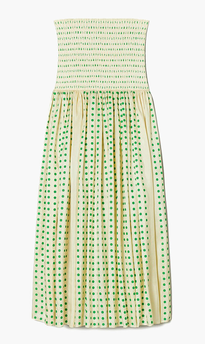 Printed Silk Strapless Dress