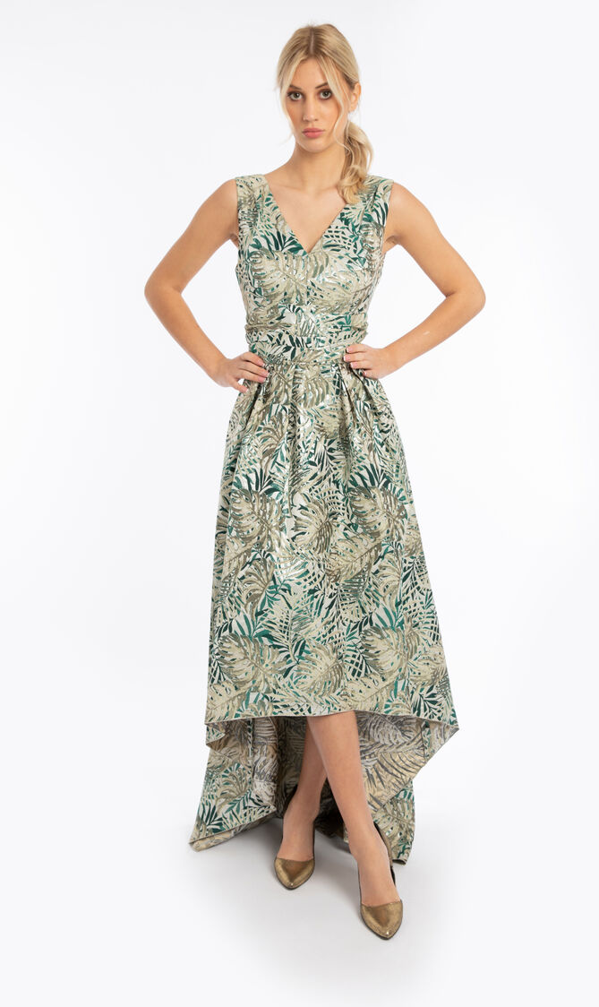 Palm Jacquard Sleeveless Dress