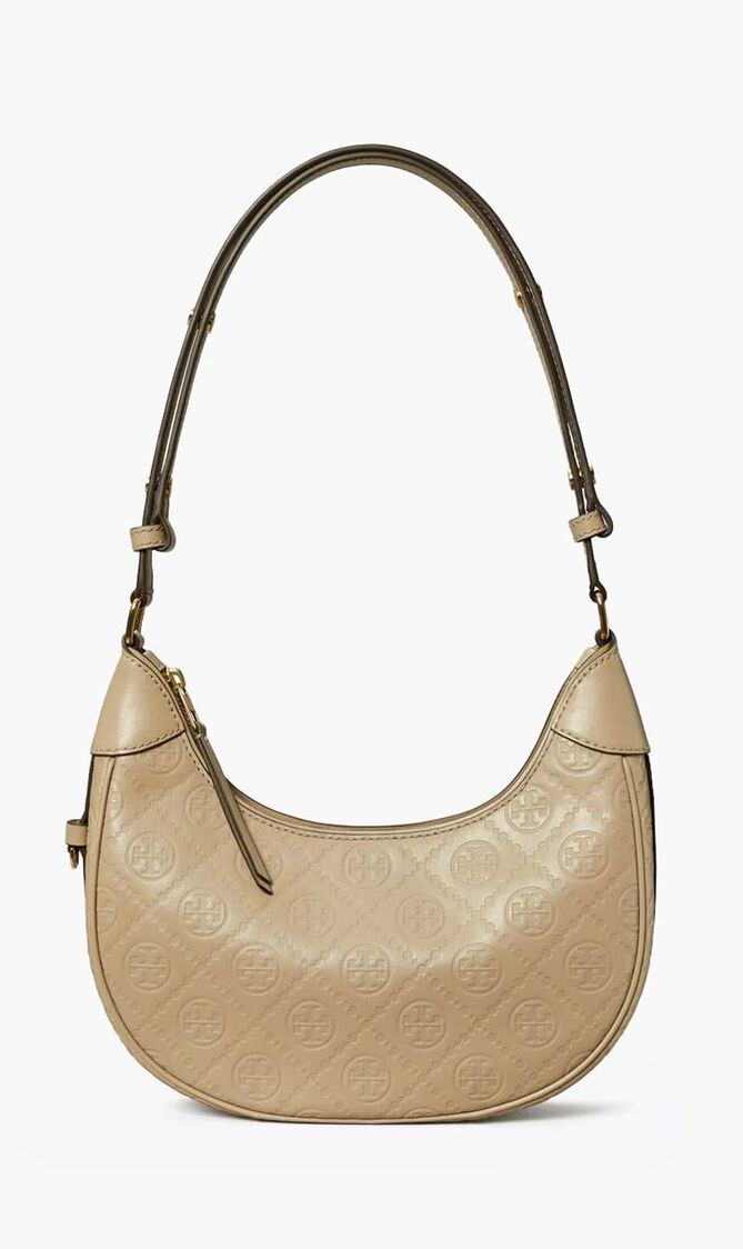 T Monogram Leather Crescent Bag