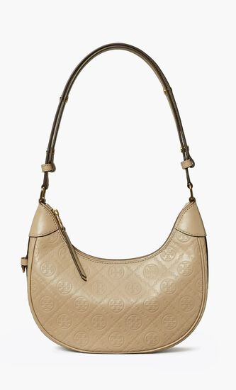 T Monogram Leather Crescent Bag