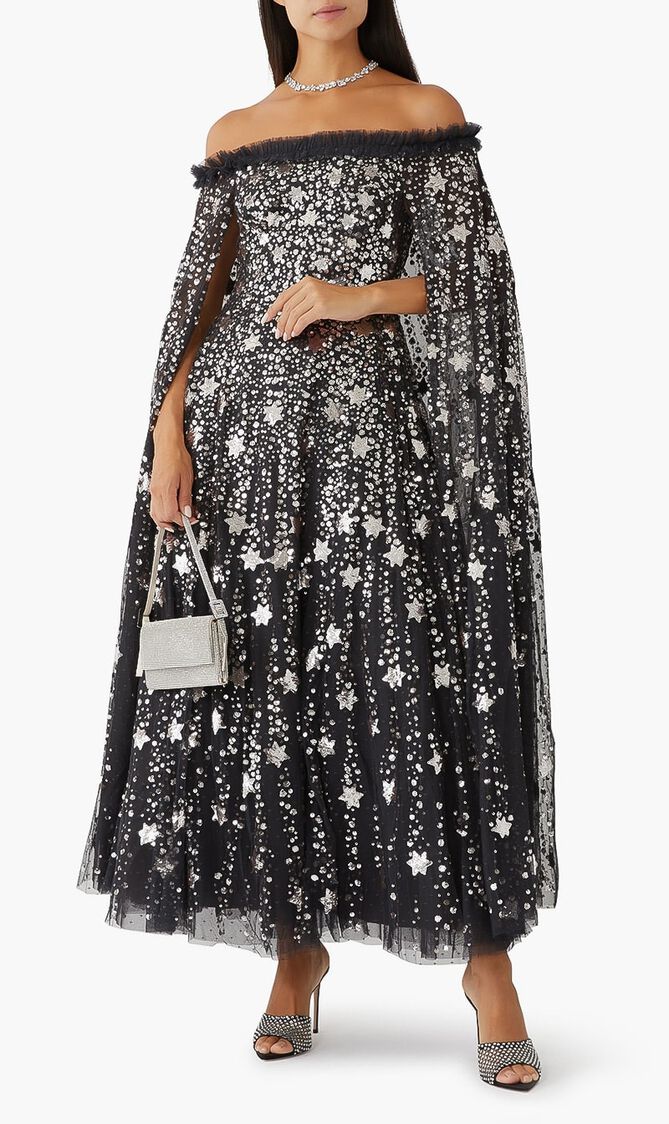 SHOOTING STARS CAPE ANKLE GOWN