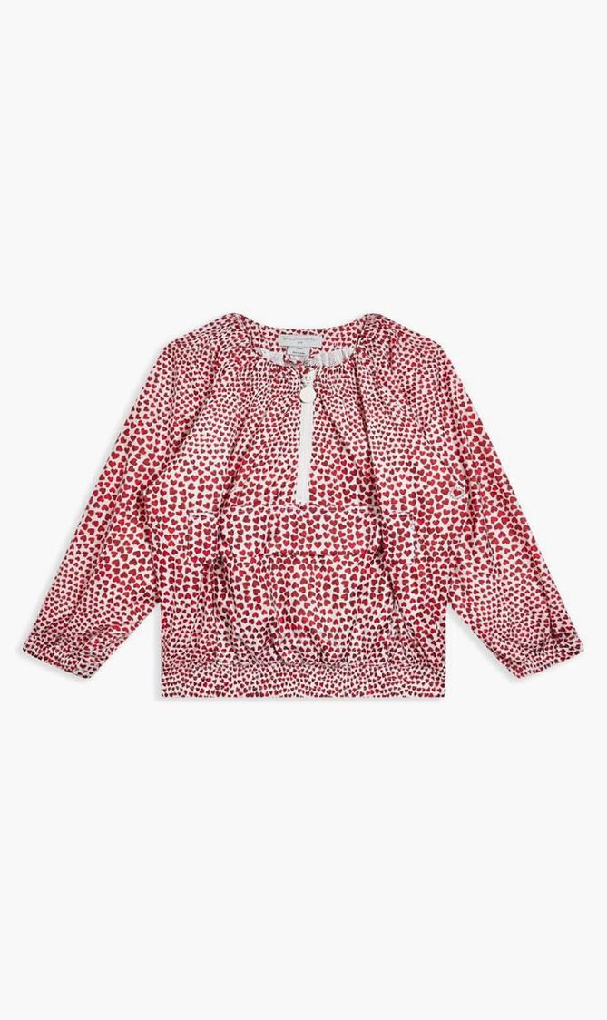 Heart-Print Crew Neck Blouse