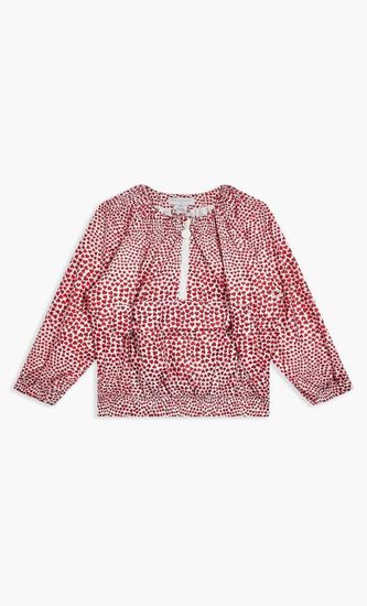 Heart-Print Crew Neck Blouse