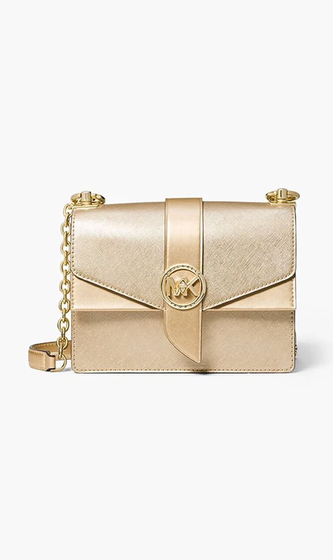 Small Metallic Saffiano Leather Crossbody Bag