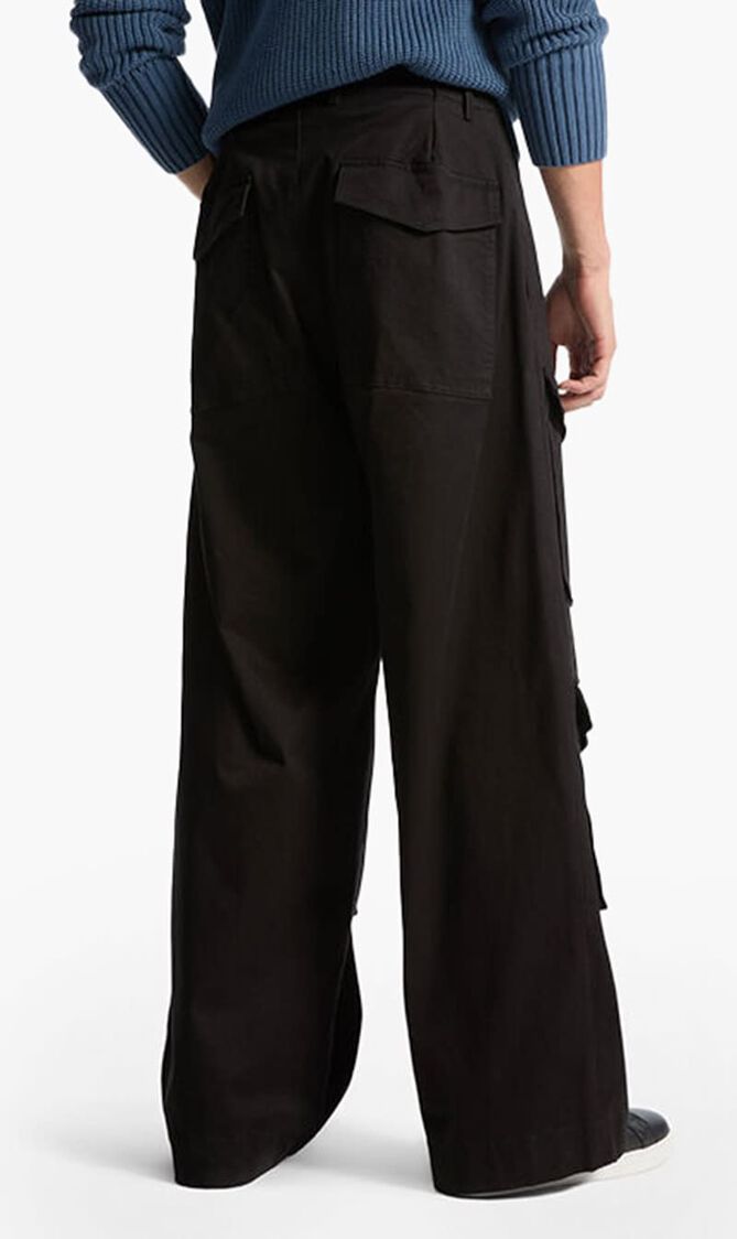 Stretch Cotton Wide-Leg Cargo Pants
