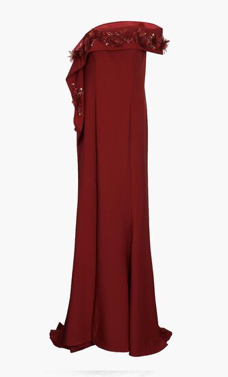 Salmon Long Crepe Back Satin Evening Dress