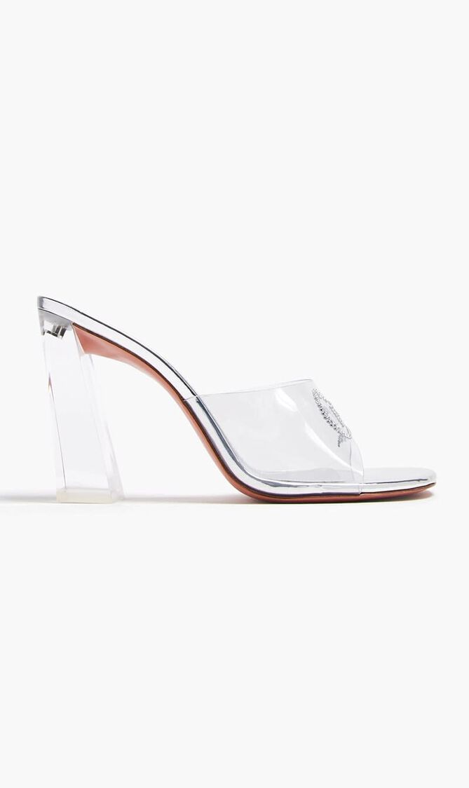 Bella Glass Slipper Pvc Transparent + White Crystals 95 Mm Block Plexi Heel