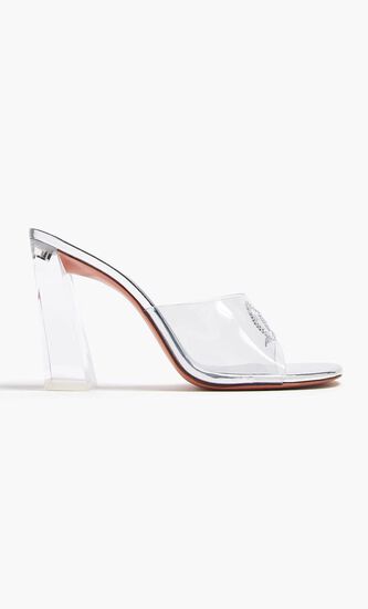 Bella Glass Slipper Pvc Transparent + White Crystals 95 Mm Block Plexi Heel