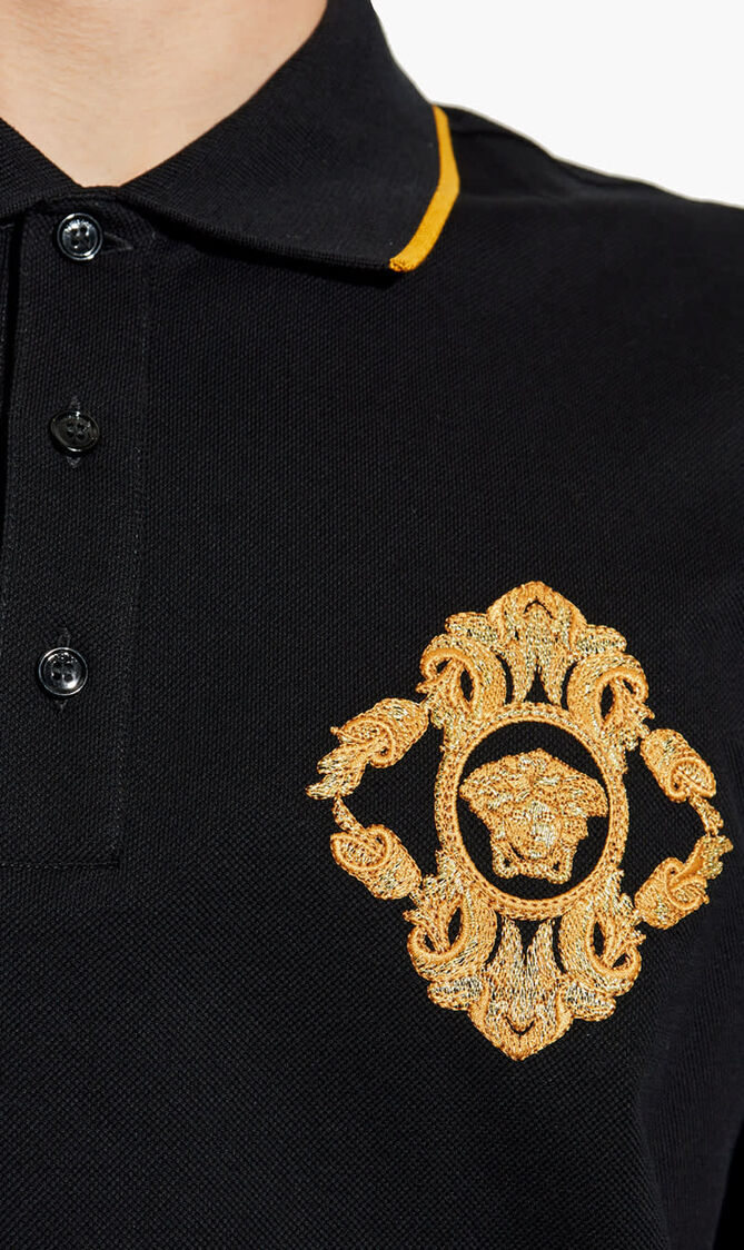 POLO PIQUET FABRIC ARCHITECTURAL BAROCCO CREST EMBROIDERY