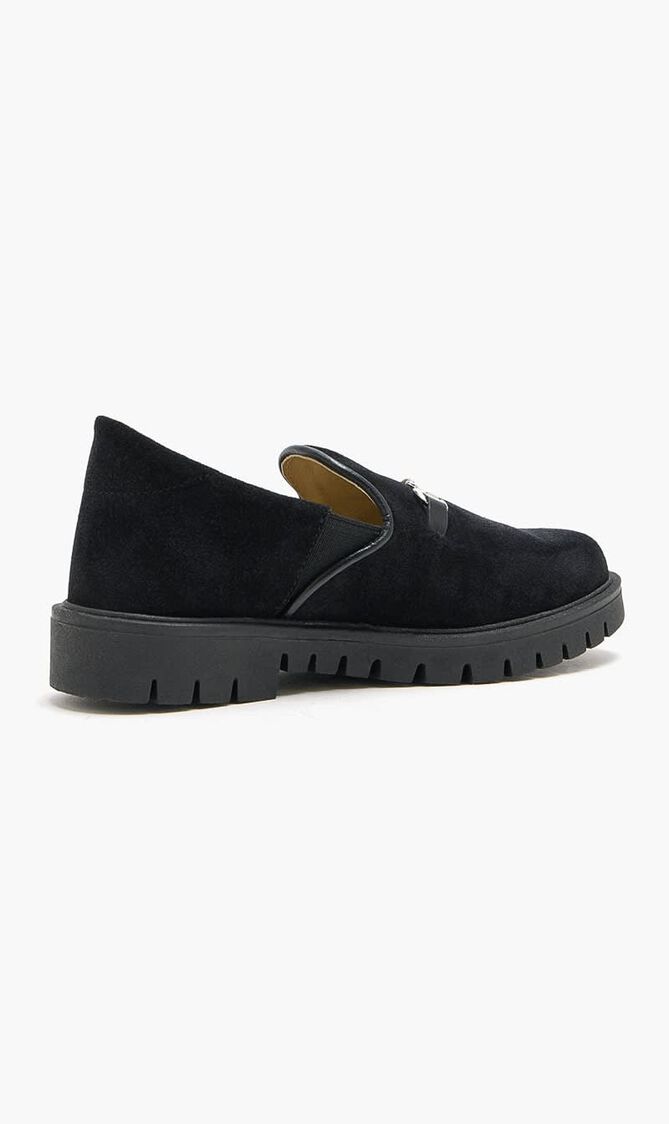 METALLIC BUCKLE EMBELLISHED SUEDE LEATHER LOAFERS