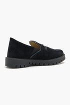 METALLIC BUCKLE EMBELLISHED SUEDE LEATHER LOAFERS