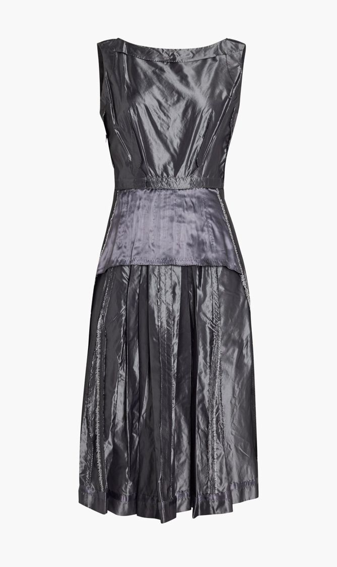 AVP CUT SLEEVE SILK DARK GREY MIDI DRESS
