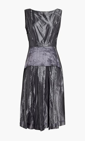 AVP CUT SLEEVE SILK DARK GREY MIDI DRESS