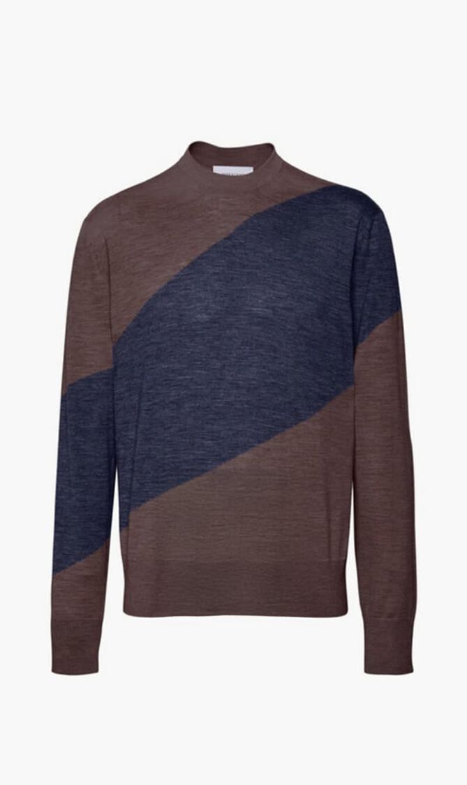 WOOL HALF ENGLISH RIBLONG SLEEVES ROUND-NECK