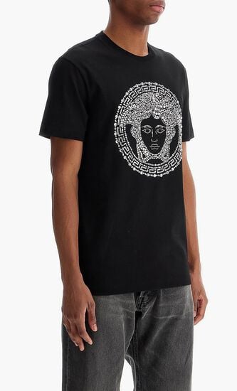 T-SHIRT COMPACT COTTON JERSEY FABRIC + MEDUSA CRYSTAL STRASS EMBROIDERY
