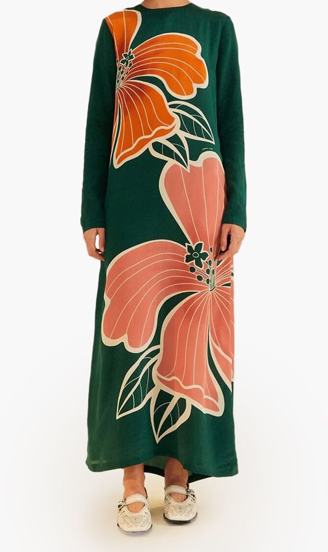 Flowers Long Sleeve Maxi Dress