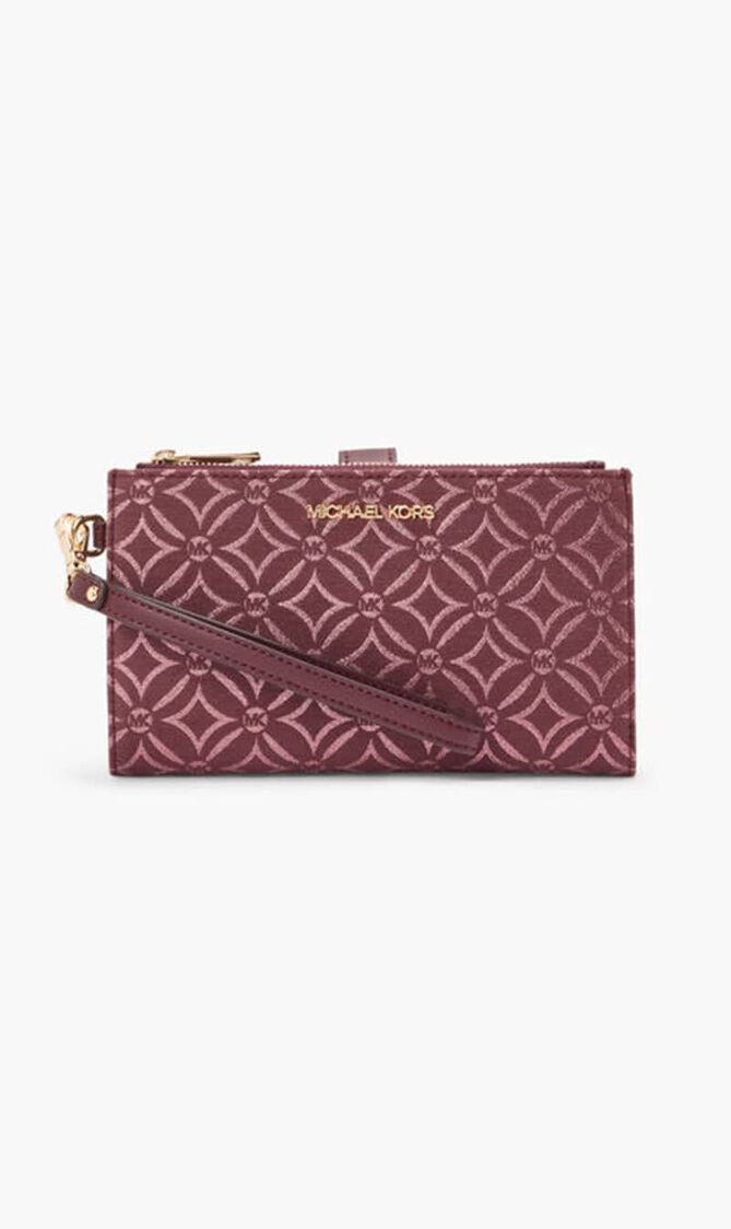 Jet Set Metallic Logo Jacquard Wristlet
