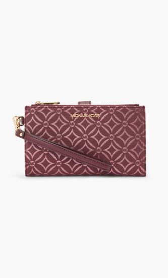 Jet Set Metallic Logo Jacquard Wristlet