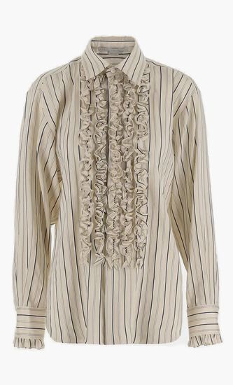 Ruffle Detailed Striped Shirt