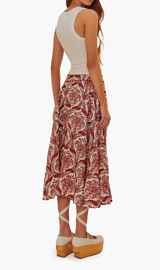 TROPICAL CAMEO OFF WHITE MIDI SKIRT