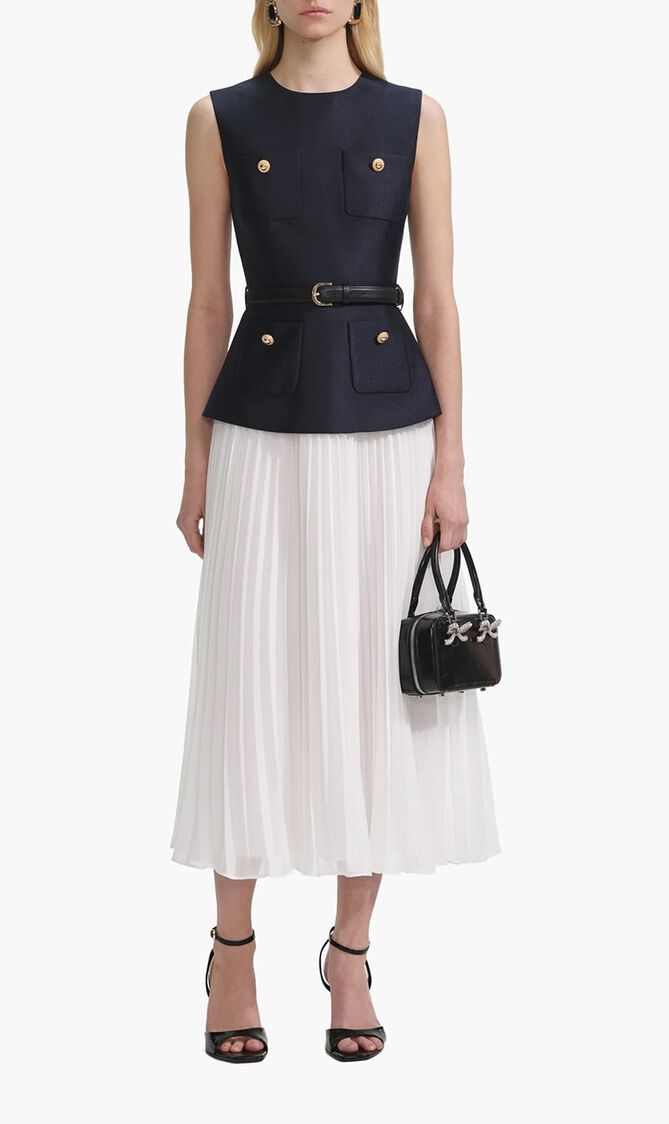 NAVY TAFFETA MIDI DRESS