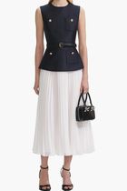 NAVY TAFFETA MIDI DRESS