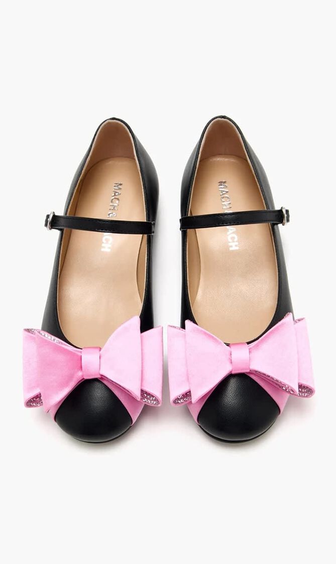 LE CADEAU BLACK AND PINK SATIN MINI BALLERINA