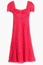 RED CREPE LACE DETAIL MIDI DRESS