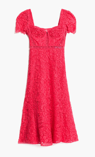 RED CREPE LACE DETAIL MIDI DRESS