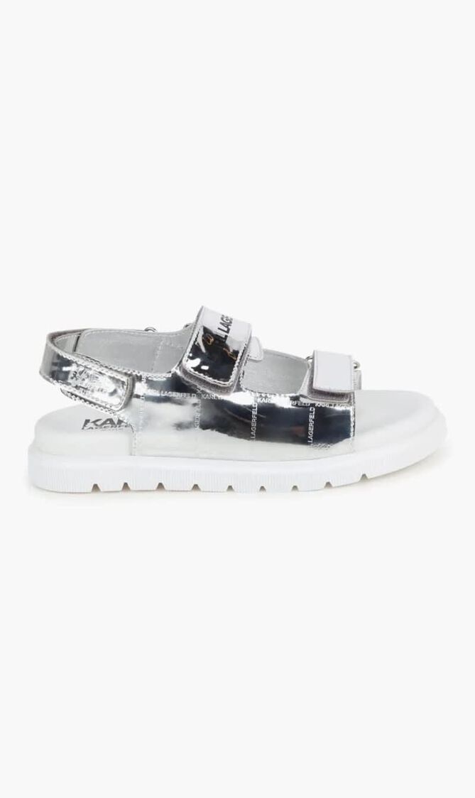 Logo Print Metallic Sandals