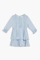 BLUE CHIFFON RUFFLE MINI DRESS