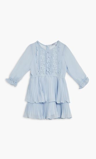 BLUE CHIFFON RUFFLE MINI DRESS
